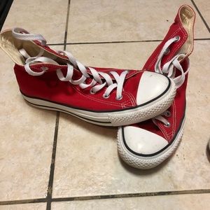 Red converse high tops size 8